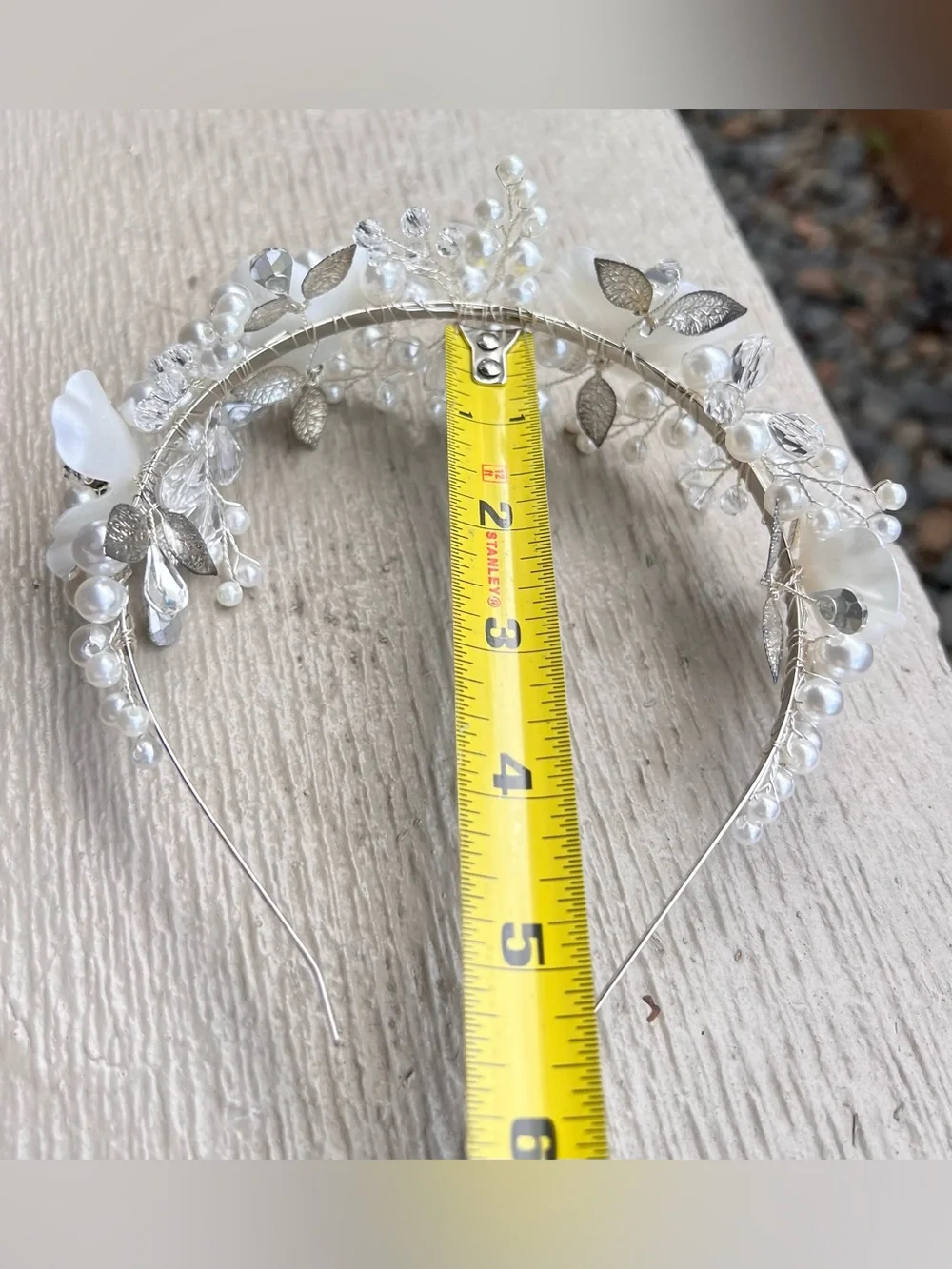 NIB Bridal Pearl Crystal Floral Headband Wedding Hair Crown Tiara White Silver